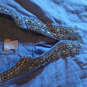 Chico's Linen Embellished Tunic Dress   Size 1 Denim Blue